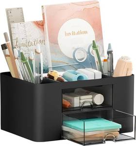 lot 20810 image: Marbrasse Pen Organizer with 2 Drawers, 5 Compartments, Desk Organizer