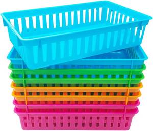 lot 20816 image: KWAGOCAR 8 Pack Classroom Storage Baskets Colorful Plastic Organizer Bins