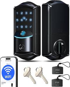 lot 20821 image: Veise VE027 WiFi Smart Lock - Fingerprint, Keyless Entry, Matte Black