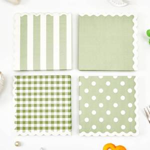 lot 20837 image: 3-Ply 100 Pcs Wavy Scalloped Sage Green Cocktail Napkins (5x5)