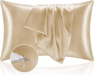 lot 20895 image: BEDELITE Zipper Satin Pillowcases, Standard 20x26, Champagne, 2Pcs