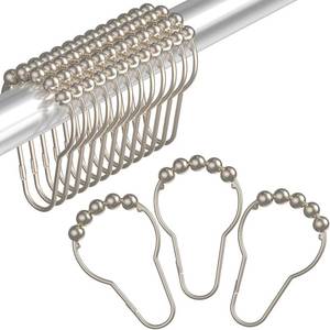 lot 20897 image: Stainless Steel Shower Curtain Hooks, Rust-Proof, Matte Nickel, 12 pcs