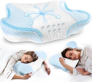 lot 20908 image: Cervical Neck Pillow with Memory Foam - Ergonomic Orthopedic Pillow (Blue)