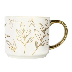 lot 20921 image: Sweet Water Decor Gold Leaves Gold Handle Mug - 14oz
