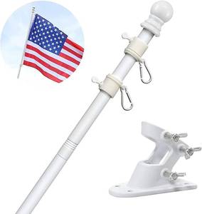 lot 20927 image: White Flag Pole with Holder Bracket, 5-6ft Tangle-Free Outdoor Flagpole Kit