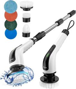 lot 20935 image: Electric Spin Scrubber with Long Handle Cordless, 7 Replaceable Heads, 90min