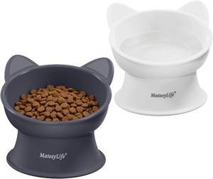 lot 20937 image: MateeyLife Elevated Cat Food Bowls for Indoor Cats & Kittens, 6 oz, White