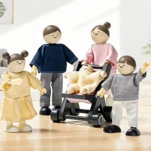 lot 20939 image: Tiny Land Wooden Dollhouse People Set, 5-Piece Poseable Family with Stroller