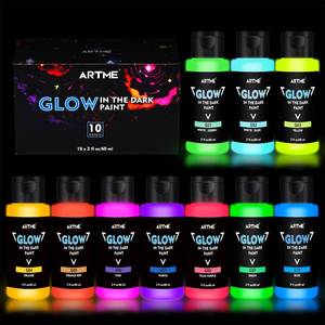 lot 20941 image: ARTME Glow in the Dark Paint Set, 10 Colors, 60ml2oz, Blacklight Acrylic