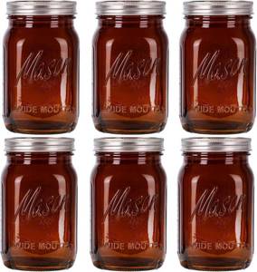 lot 20953 image: WELLIFE Amber Mason Jars 32 oz, Wide Mouth with Lids, Glass, 7 Pack