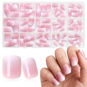 lot 20957 image: Press on Nails Ombre French Short Square 150PCS 15 Sizes Gradient Gel Nails