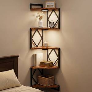 lot 20961 image: HAAYOT Corner Shelf Wall Mounted 5-Tier Floating Shelves with Lights Rustic