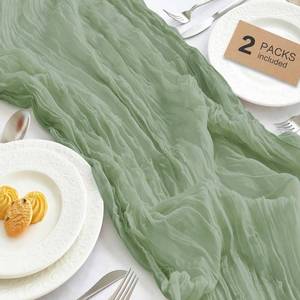 lot 20966 image: IVAPUPU Sage Green Table Runner 120in  2 Pcs Gauze Cheesecloth 10ft