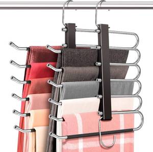 lot 20970 image: HUITEM 4-Pack 6-Tier Pant Hangers, Anti-Slip, Stainless Steel, 6 Pairs