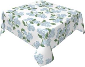 lot 20971 image: Blue Hydrangea Floral Square Tablecloth 54 Inch  Polyester Table Cover