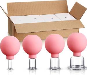 lot 20986 image: BBTO 4 Pieces Glass Cupping Set - Massage Vacuum Suction Cups (Pink)