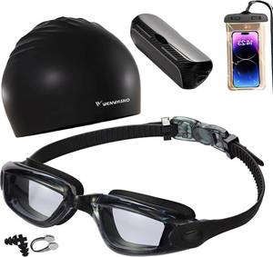 lot 20989 image: 6-in-1 Swim Goggles & Cap for Men & Women Waterproof, Anti-Fog, UV-Resistant