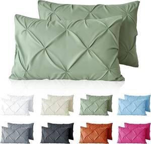 lot 20992 image: VACVELT 2pc Light Green Pintuck King Pillow Shams, Envelope Closure