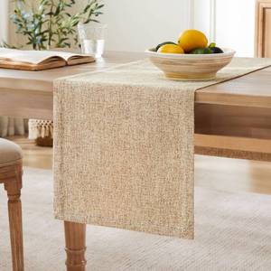 lot 20999 image: ZeeMart Burlap Table Runner, Farmhouse 14x90 in, BeigeBrown, Washable