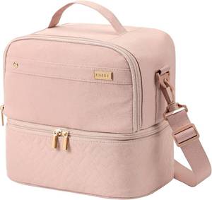 lot 21001 image: NISHEL Lunch Bag for Women, Insulated Compartment, Strap, Double Layer, Pink