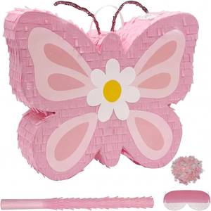lot 21002 image: Butterfly Pi ata Set for Kids   Pink Pi atas Bundle with Stick & Blindfold