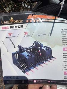lot 730 image: LandHonor Rock Grapple RGB-11-72W 72 Working Width Skid Steer Attachment