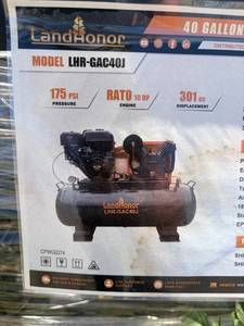 lot 758 image: LandHonor 40 Gallon 2-Stage Air Compressor 175 PSI 10 HP LHR-GAC40J