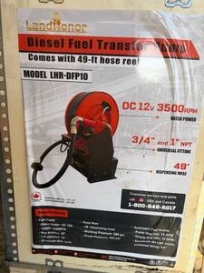 lot 810 image: Landhonor Diesel Fuel Transfer Pump 12V 3500RPM 49-ft Hose Reel LHR-DFP10