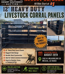 lot 1029 image: Livestock Cattle Corral Panels 5-Rail Galvanized Steel Gate Black 12�� 24pcs