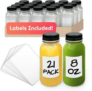 lot 2104 image: Reli. Plastic Juice Bottles 21 Pack, 8 oz, Round Clear with Caps