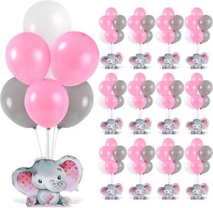 lot 2116 image: 12-Set Elephant Baby Shower Balloon Stand Kit for Table - Pink Centerpieces