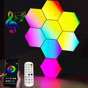 lot 2129 image: RGB LED Hexagon Light Panels, 8 Pack with APP, Remote, Music ...