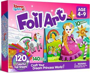 lot 2137 image: Klever Kits Princess Foil Art Kit for Kids - Mess Free Coloring, Travel Toys