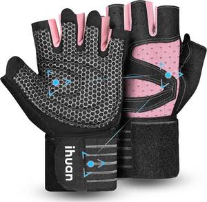 lot 2150 image: ihuan Ventilated Weight Lifting Gym Gloves with Wrist Wrap, Palm Protection XS