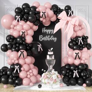 lot 2151 image: Pink & Black Balloon Garland Arch Kit, 172 Pcs for Birthday, Wedding