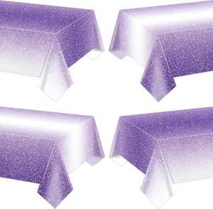 lot 2171 image: 4 Pack Ombre Purple Tablecloths, 51 x 86 in, Disposable Plastic for Weddings