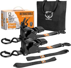 lot 2180 image: Retractable Ratchet Straps, 2 Pack, 1in x 13ft, Black, 1650 lb