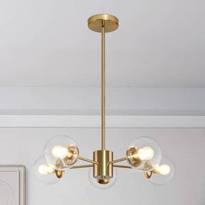 lot 2188 image: Bagood 5-Light Sputnik Chandelier, Brushed Brass, Dimmable Glass Shade