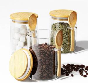 lot 2192 image: 3pc 15oz Sugar Containers - Glass Jars with Lids &amp Spoons, Borosilicate 1 Missing