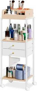 lot 2206 image: Makeup Organizer Cart with Drawers, Wheels - Vanity Storage Cabinet, White