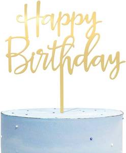 lot 2220 image: Mirrored Gold Acrylic Happy Birthday Cake Topper, 6W x 7H, reusable keepsake