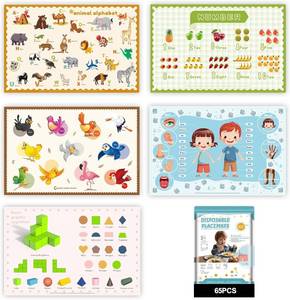 lot 2225 image: 65-Pack Disposable Placemats for Toddlers, 12x18 Kids Mat (5 Designs)