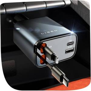 lot 2234 image: LISEN Retractable Car Charger 84W USB-C Fast Charge 4-in-1 Cigarette Lighter