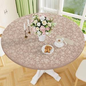lot 2238 image: Smiry Waterproof Fitted Vinyl Tablecloth for 36-44 Round Table, Khaki