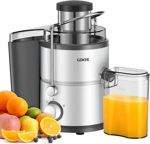 lot 2243 image: GDOR 800W Juicer, 3 Wide Chute, Dual-Speed, BPA-Free  Powers On 