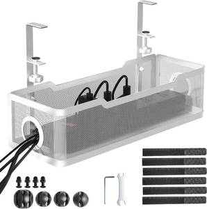 lot 2258 image: Under Desk Cable Management Tray White by Cinati with Clamp, No-Drill