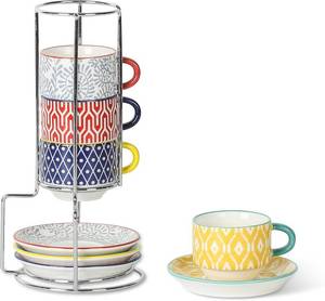 lot 2259 image: Selamica Ceramic Espresso Cups with Saucers & Metal Stand, 2.5 oz, Set of 4