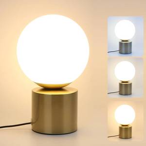 lot 2261 image: Gold Opal Glass Bedside Table Lamp, Modern Small LED Dimmable with 3 Colors