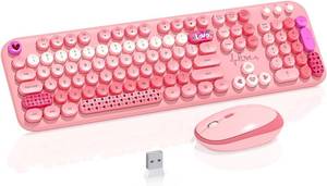 lot 2271 image: Wireless Keyboard & Mouse 104 Retro Typewriter Pink for PCMacWindows
