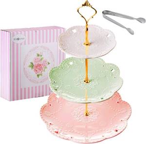 lot 2272 image: Jusalpha 3-Tier Color Ceramic Serving Stand (Gold), CakeCupcake Stand